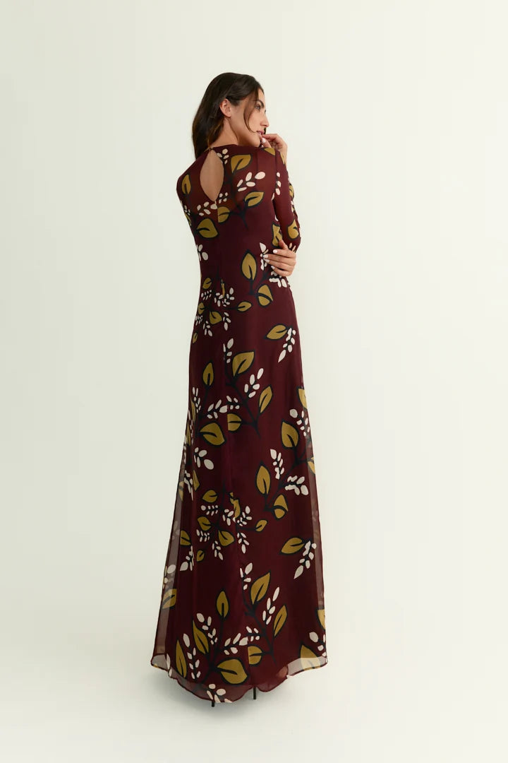 VESTIDO CLAIRE NOCTURNO DE JARDIN BURDEOS