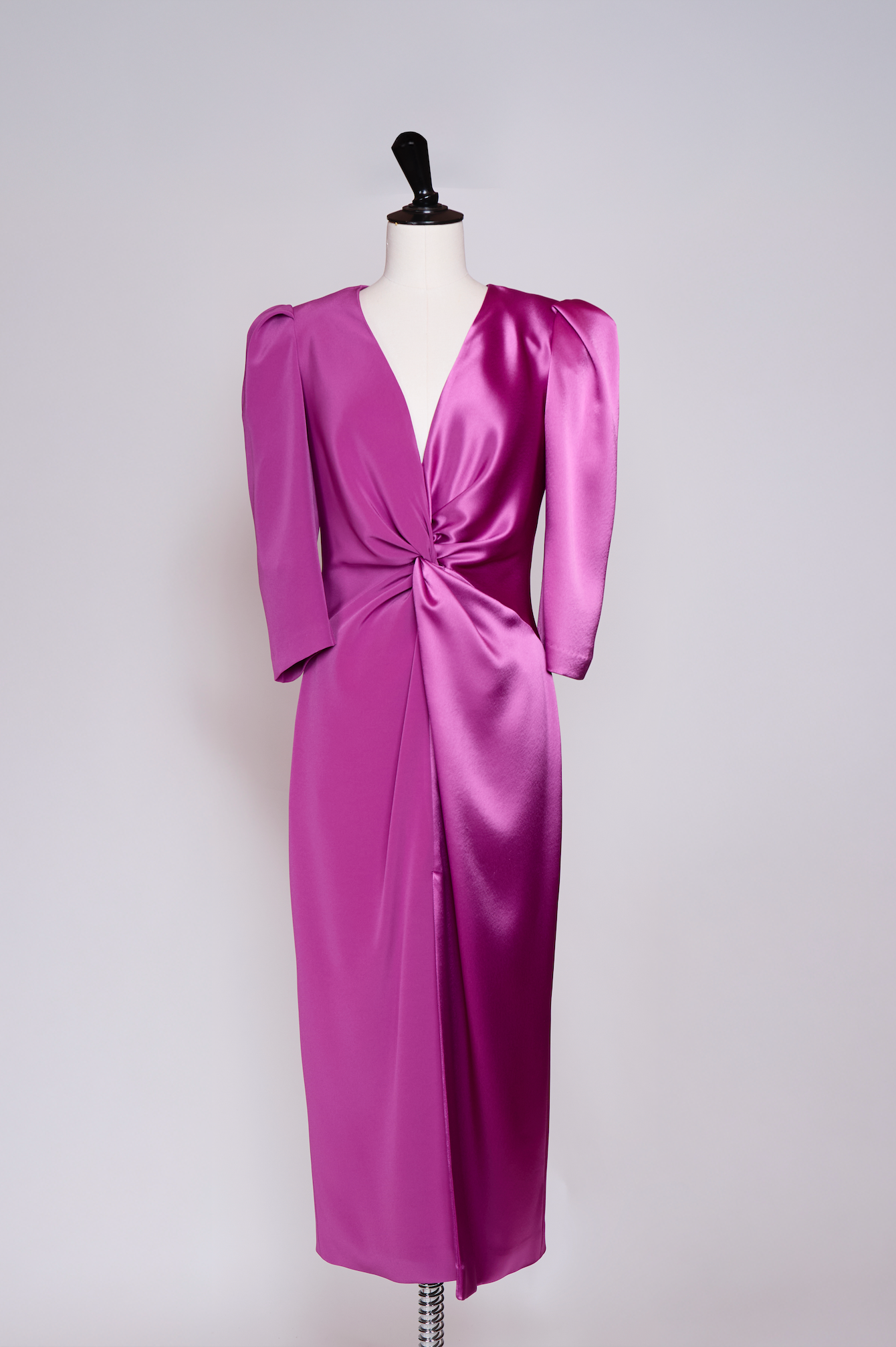 VESTIDO MIDI NUDO CONTRASTES FUCSIA