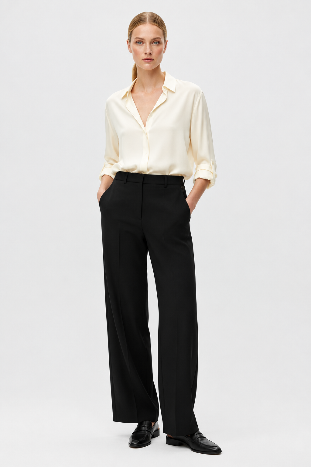 PANTALON SMOKING NEGRO DETALLES SATINADOS