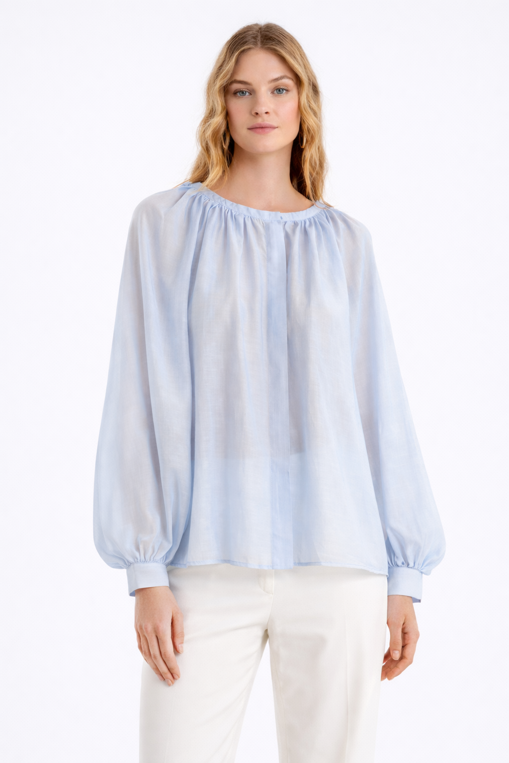 CAMISA AZUL MANGAS ABULLONADAS VV