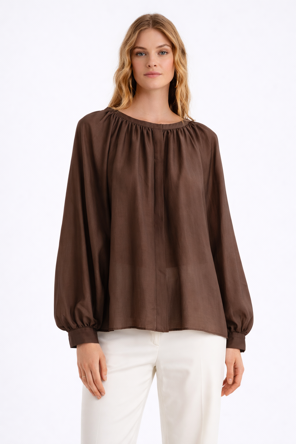 CAMISA MARRON MANGAS ABULLONADAS VV