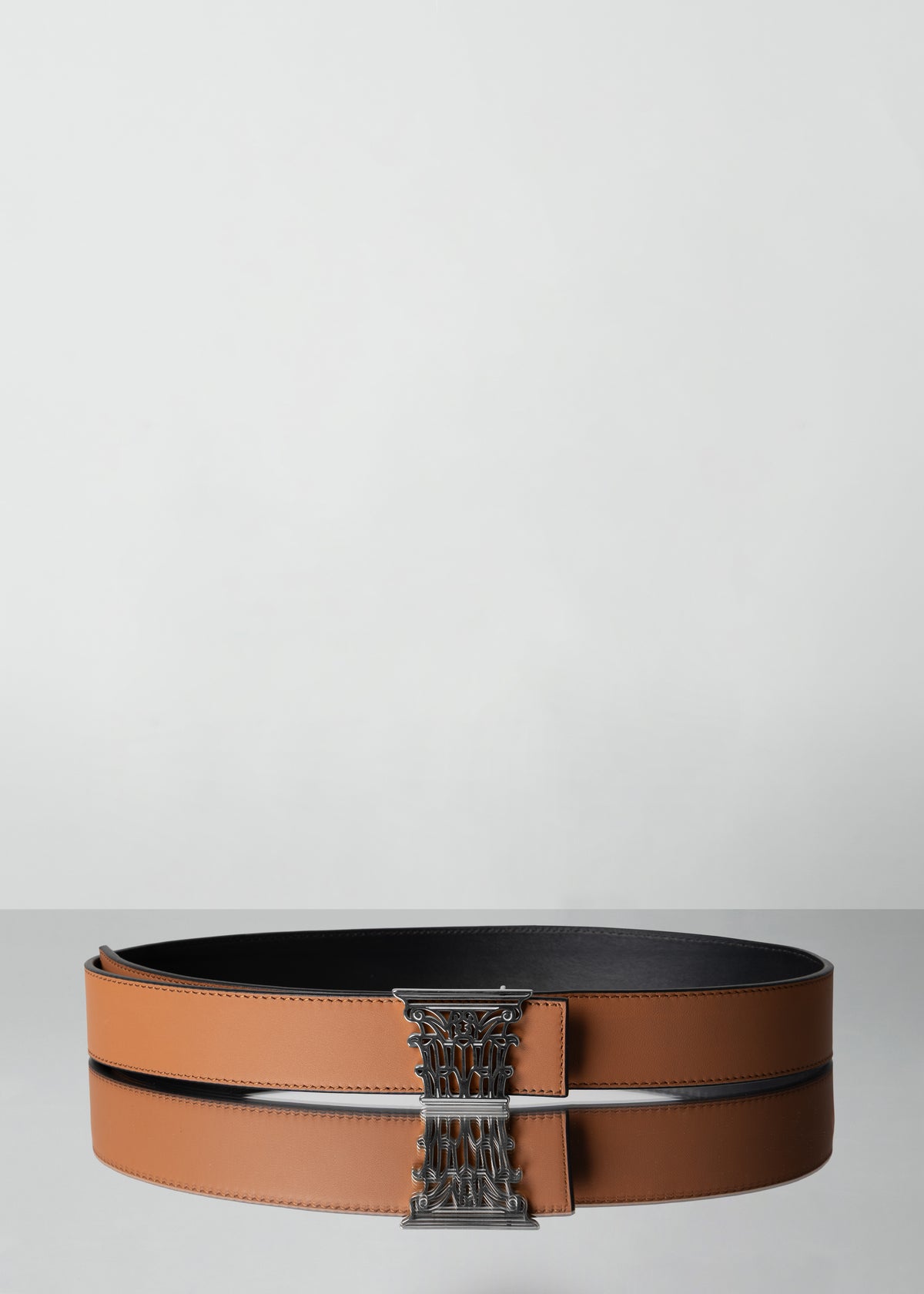 CORINTHIAN BLACK TAN BELT SILVER