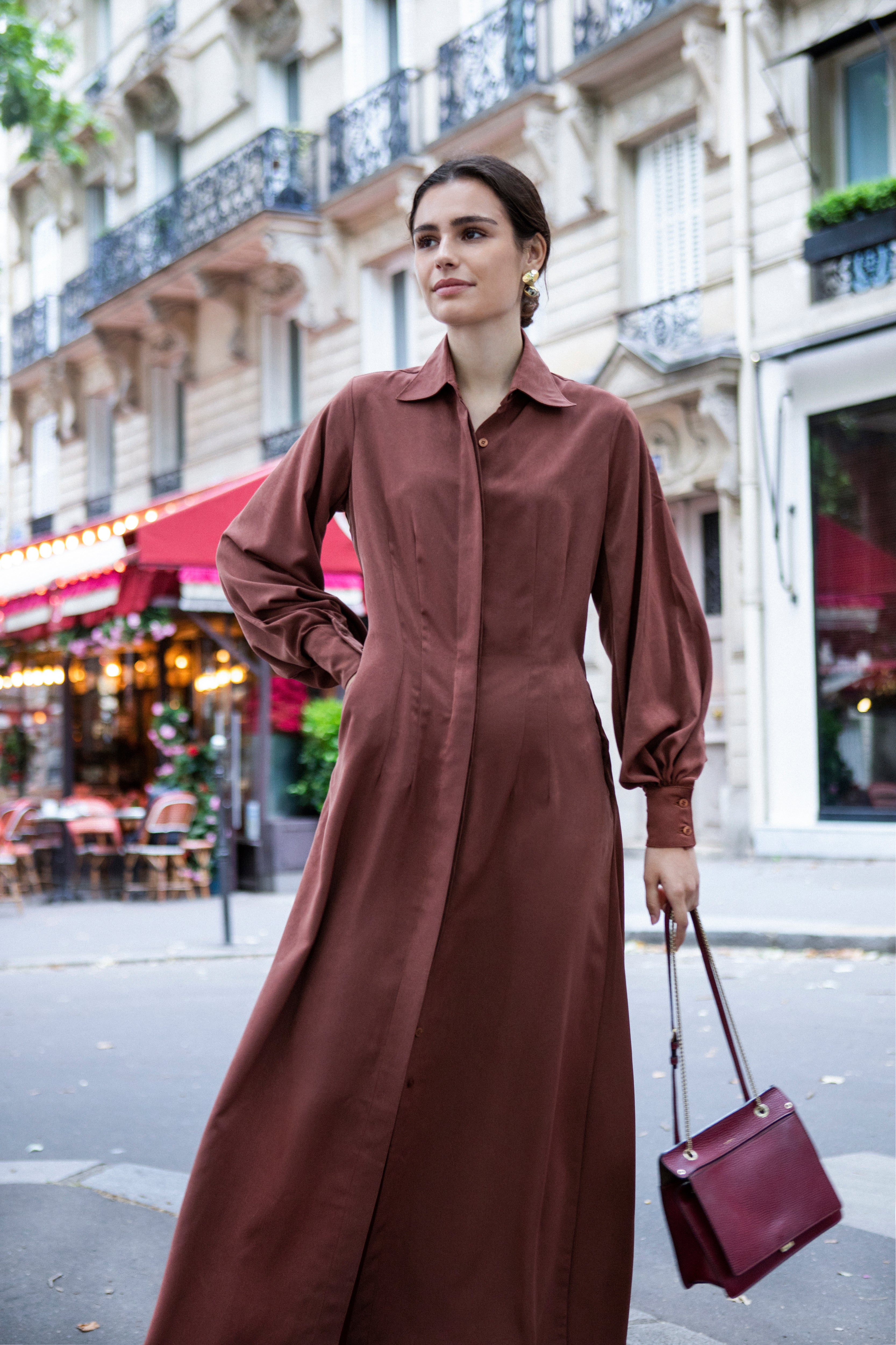 VESTIDO BALLON DRESS BROWN