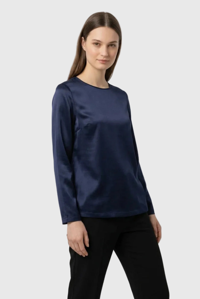 CAMISETA SATINADA MANGA LARGA AZUL MARINO