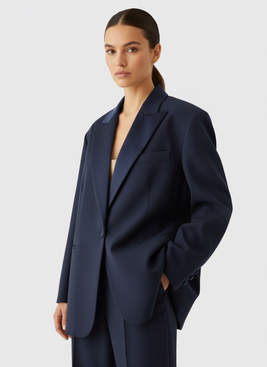 BLAZER SOLAPA SATINADA OVERSIZED AZUL VV