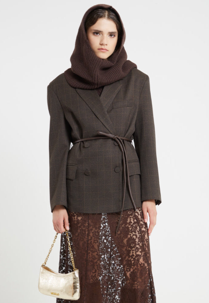 BLAZER MARRON ESTAMPADO CUADROS DETALLE CINTURON VV