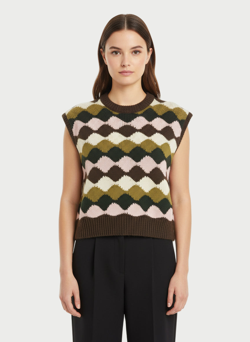 CHALECO ROMBOS VERDE Y ROSA  VV