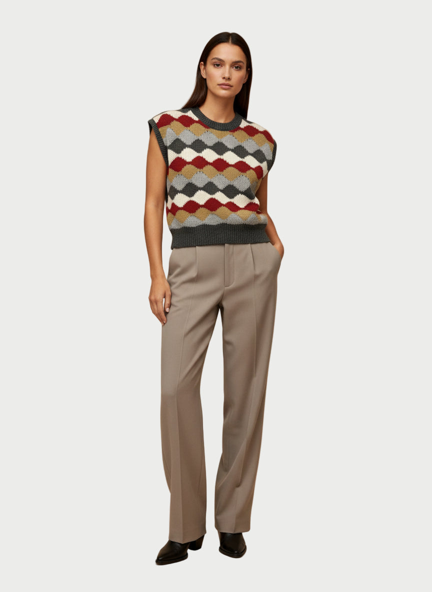 CHALECO ROMBOS GRIS Y ROJO VV