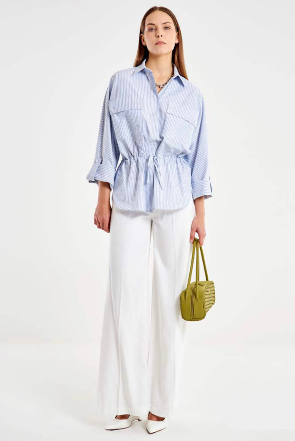 CAMISA RAYAS AZULES FRUNCE CINTURA VV