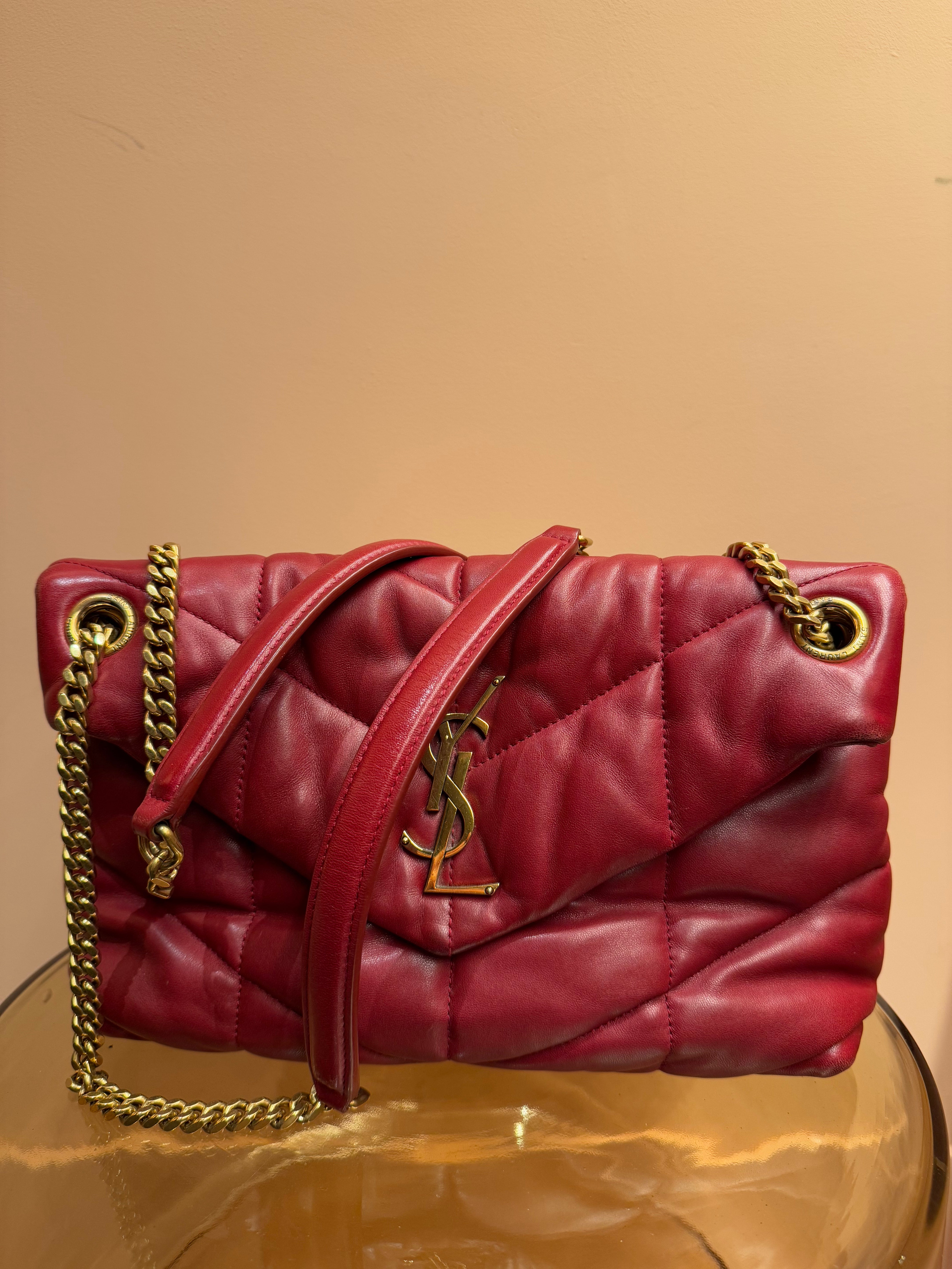 BOLSO YSL PUFFER DE PIEL DE CORDERO ROJO