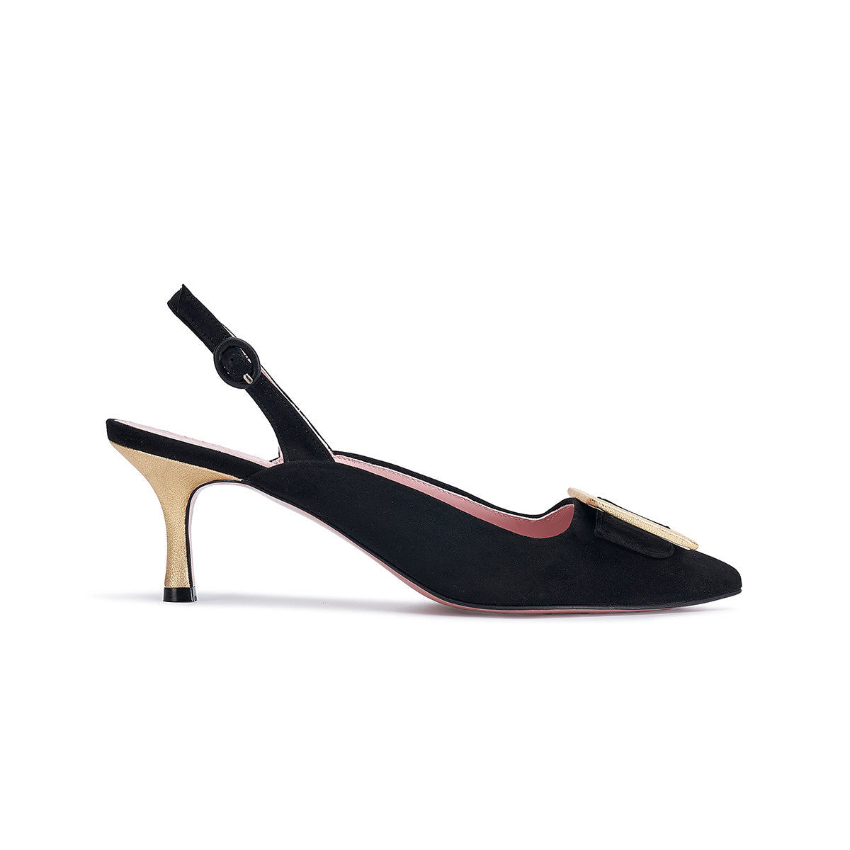 STILETTO CARRIE BLACK GOLD SLING BLACK 5.5