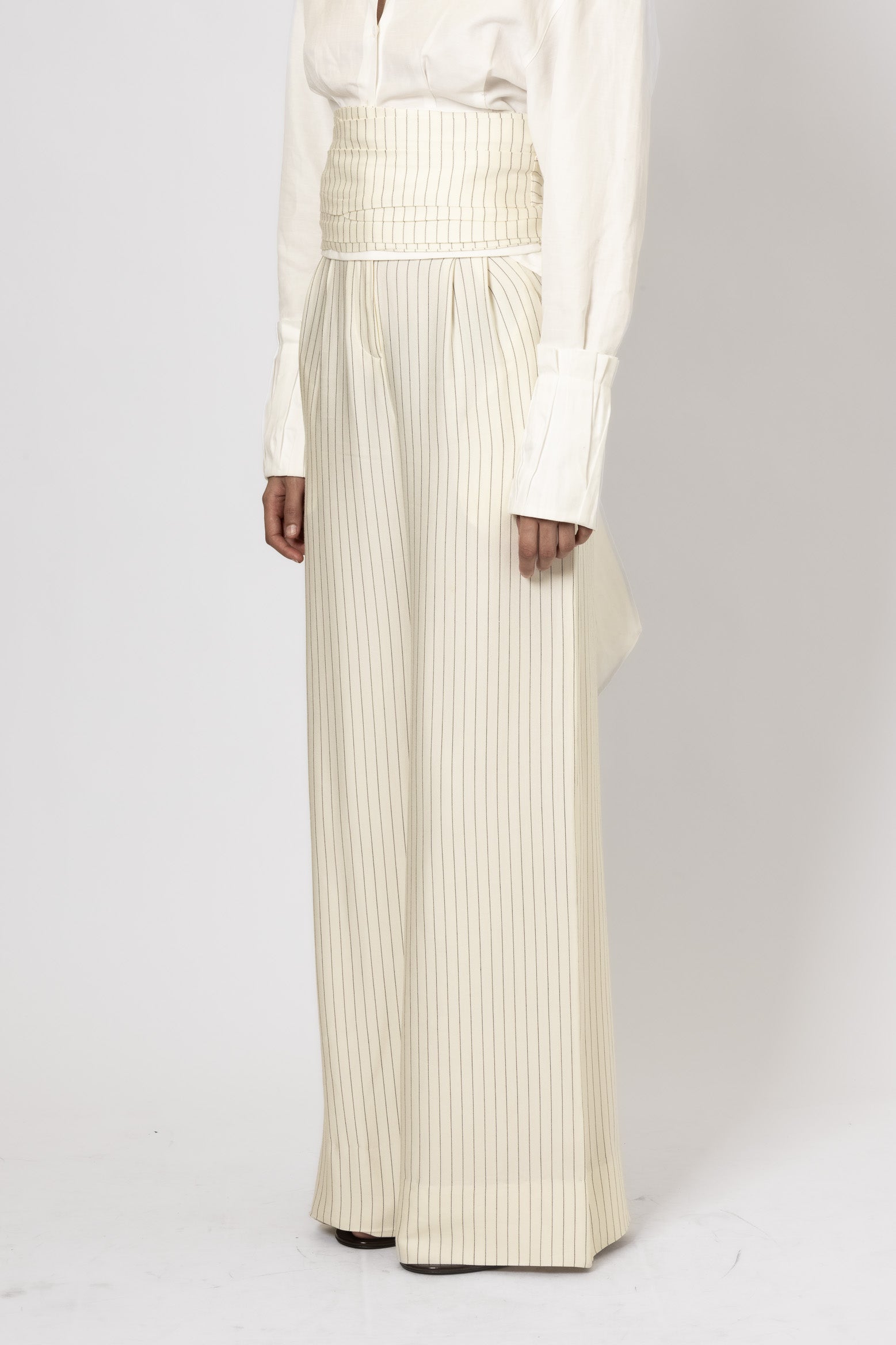 LA DUEÑA TROUSERS OFF WHITE PINSTRIPE