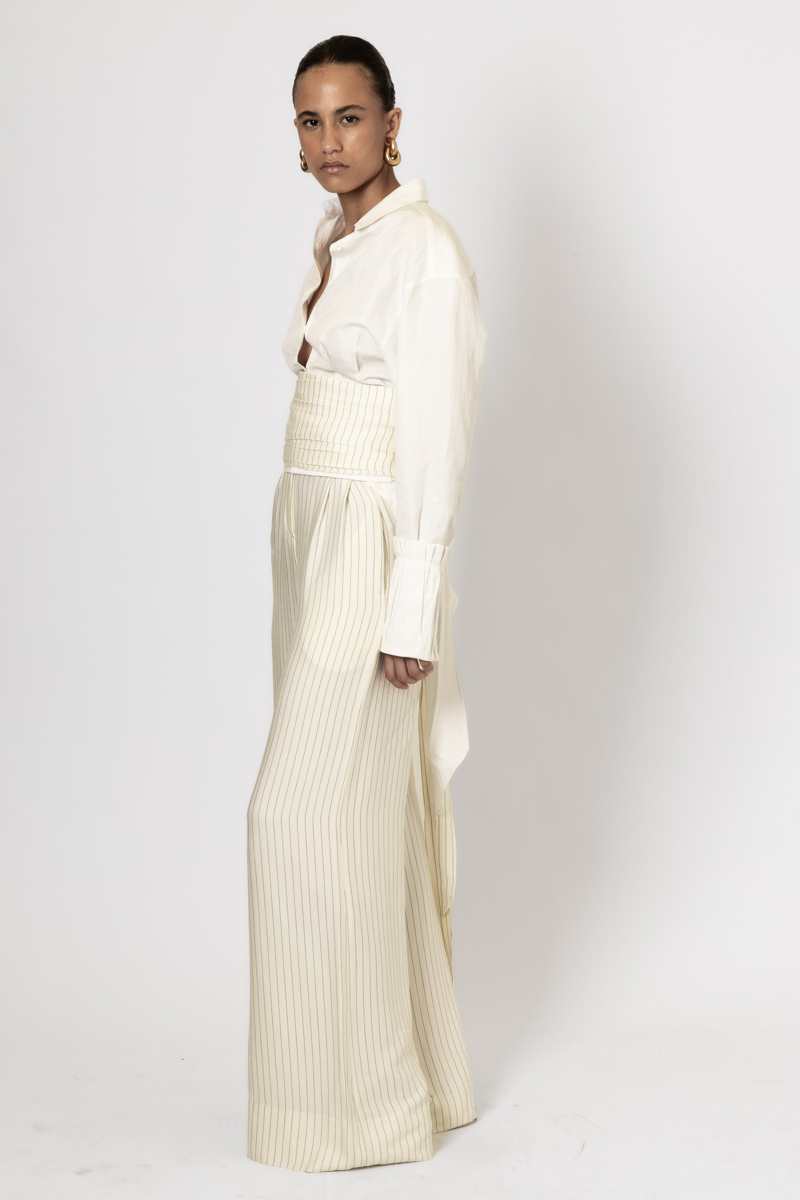 LA DUEÑA TROUSERS OFF WHITE PINSTRIPE