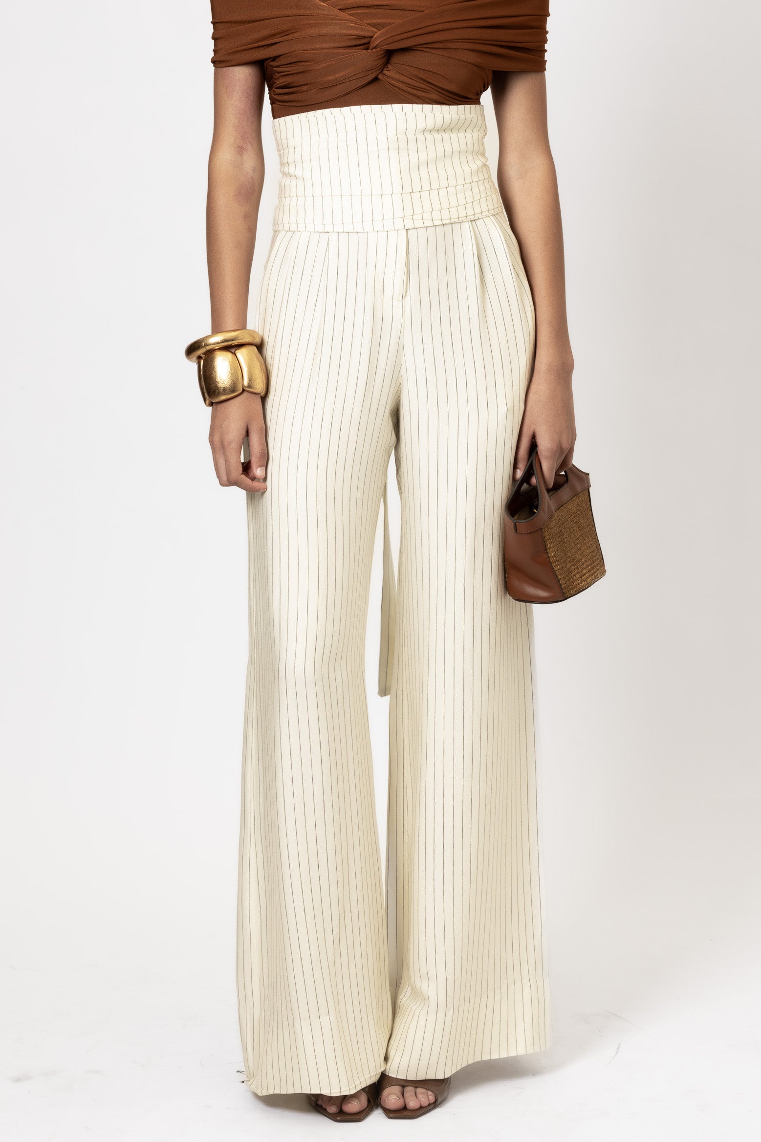 LA DUEÑA TROUSERS OFF WHITE PINSTRIPE