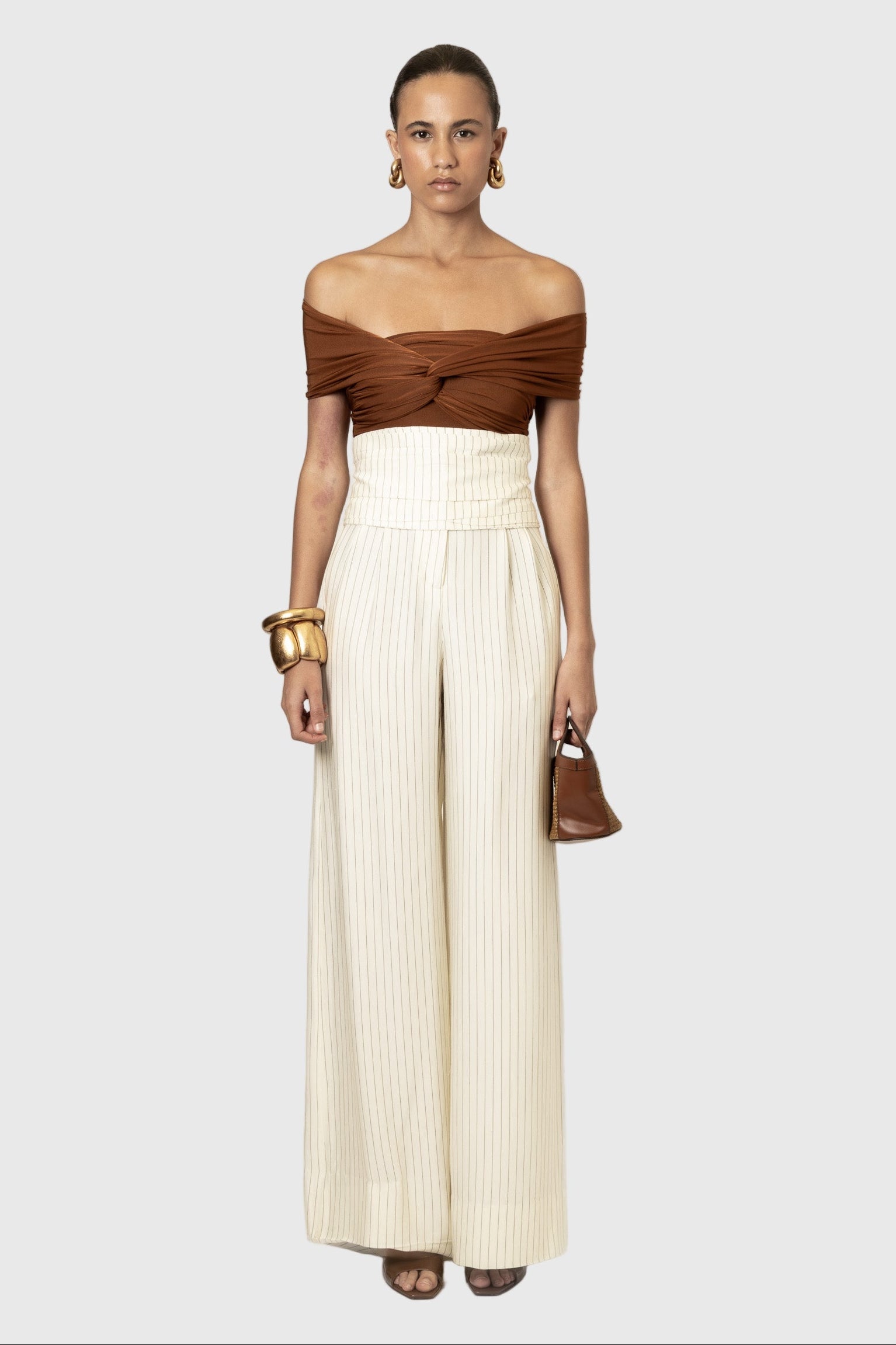 LA DUEÑA TROUSERS OFF WHITE PINSTRIPE