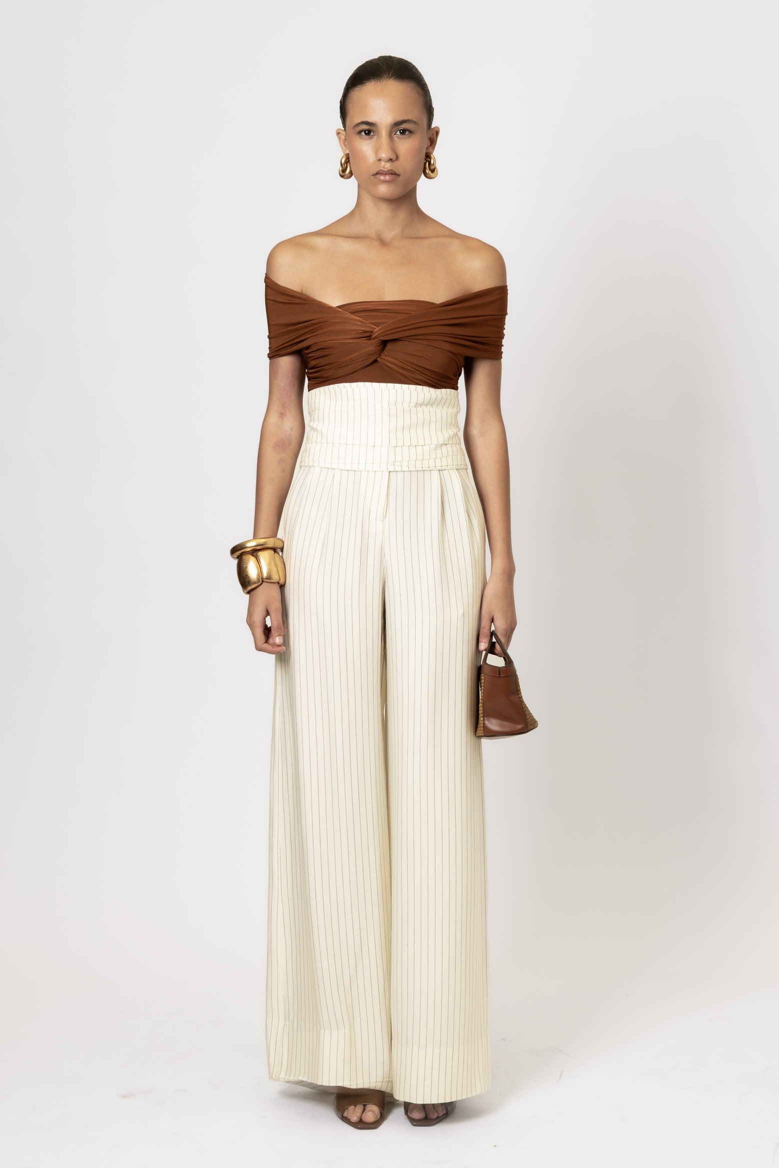 LA DUEÑA TROUSERS OFF WHITE PINSTRIPE