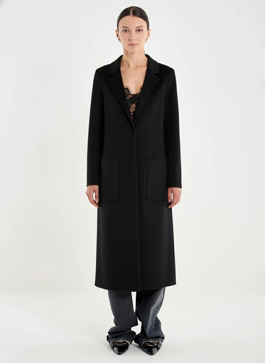 ABRIGO LANA NEGRO OVERSIZED BOTON OCULTO VV