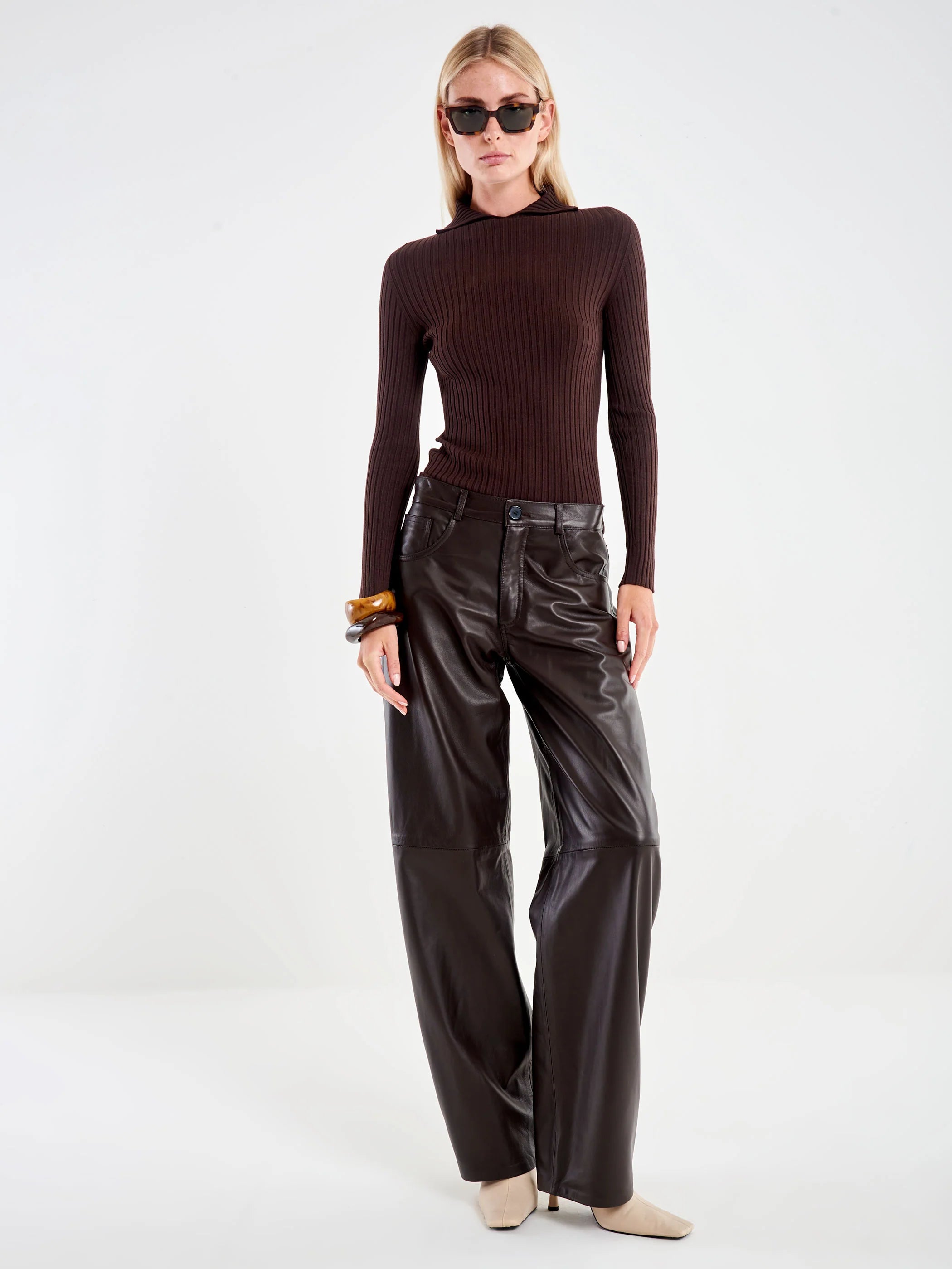 PANTALON PIEL BOMBACHO MARRON VV