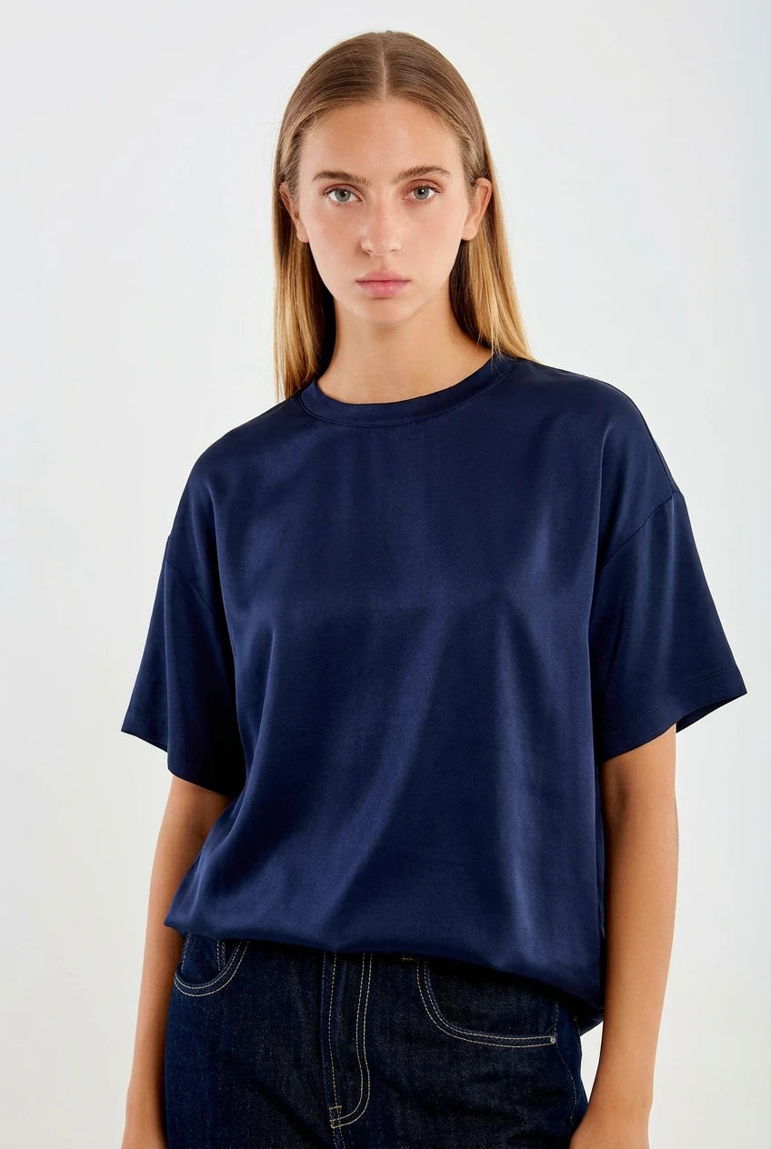 TSHIRT OVERSIZE MANGAS CORTAS SATINADA AZUL MARINO
