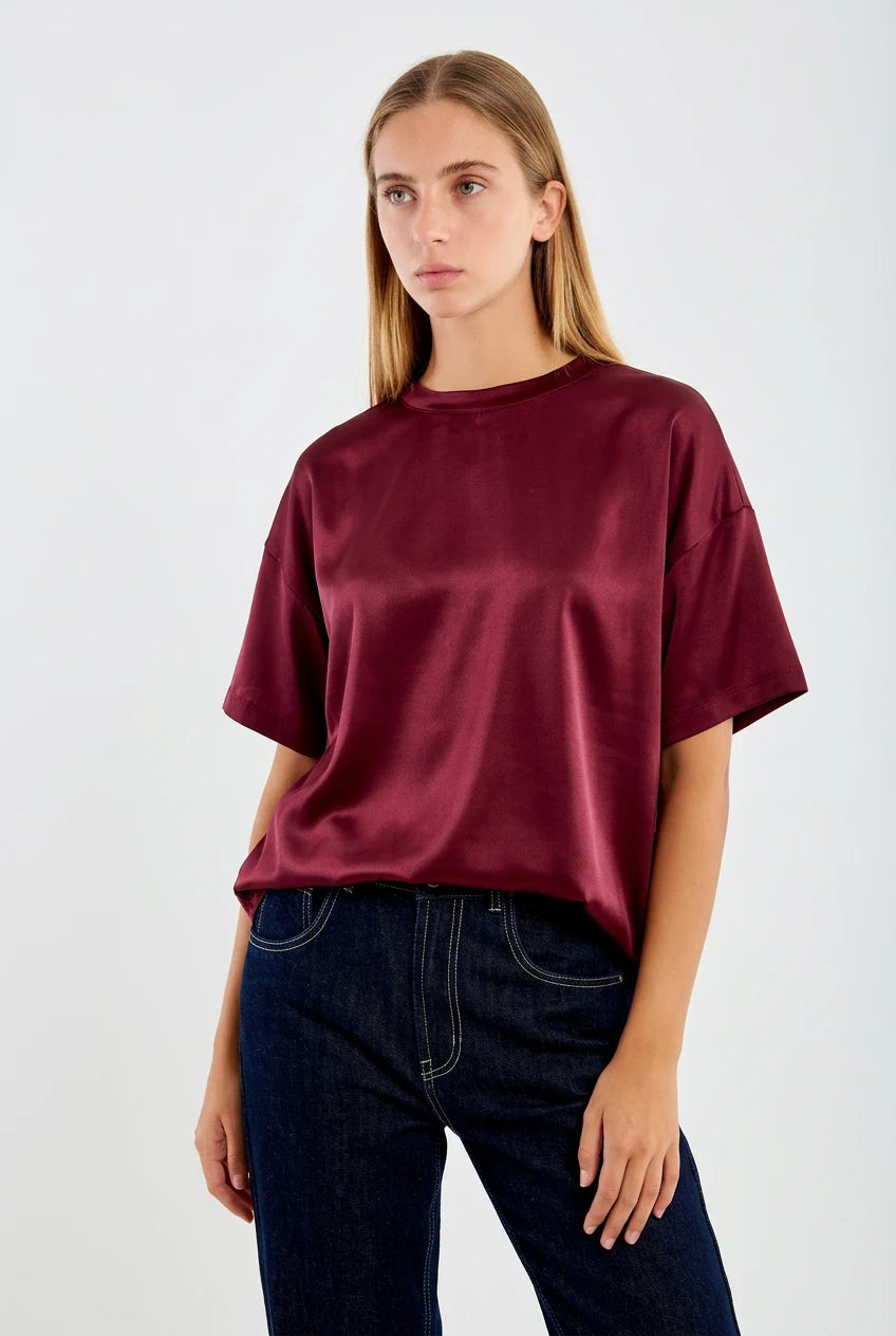 TSHIRT OVERSIZE MANGAS CORTAS SATINADA GRANATE