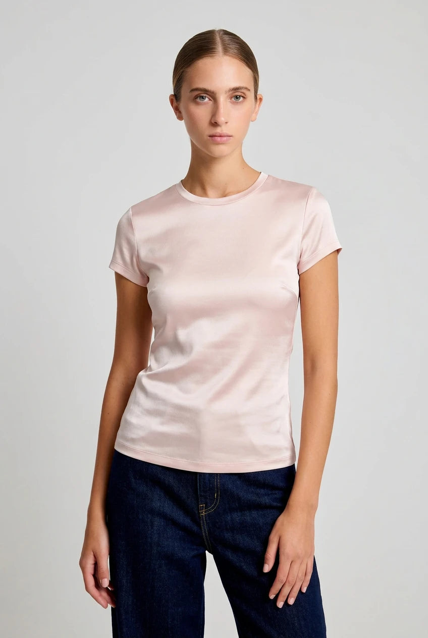 TSHIRT MANGAS CORTAS SATINADA ROSA PASTEL