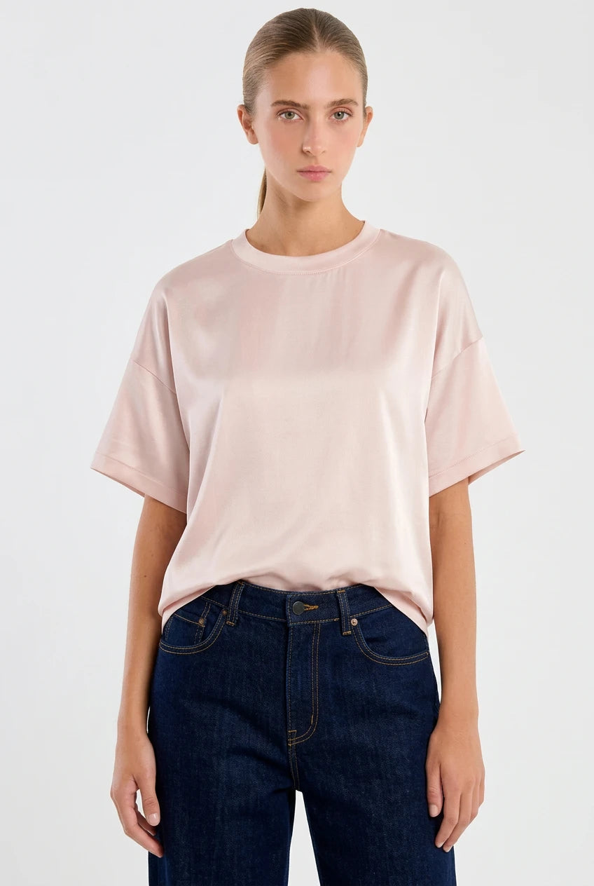 TSHIRT OVERSIZE MANGAS CORTAS SATINADA ROSA PASTEL