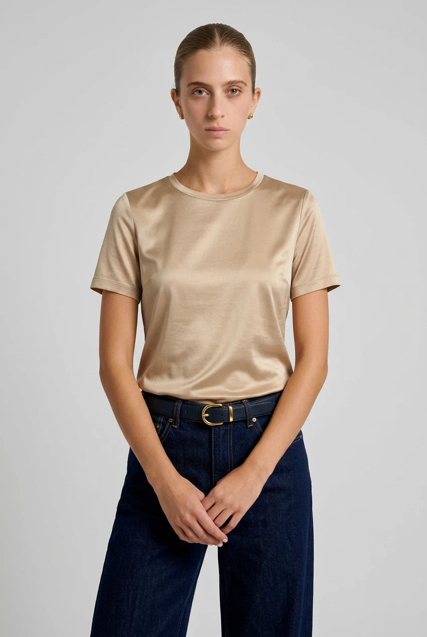 TSHIRT MANGAS CORTAS SATINADA BEIGE