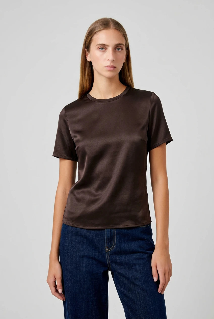 TSHIRT MANGAS CORTAS SATINADA MARRON