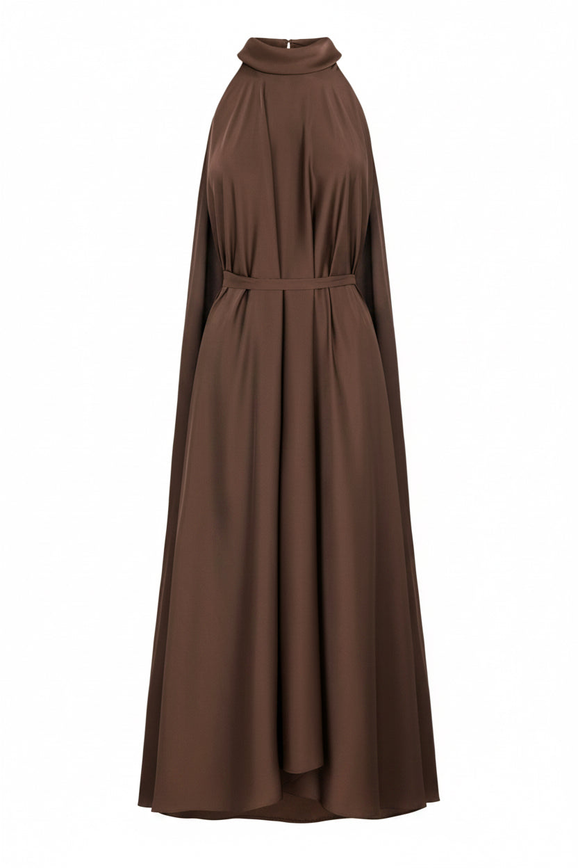 VESTIDO CAPA SATÉN MARRON
