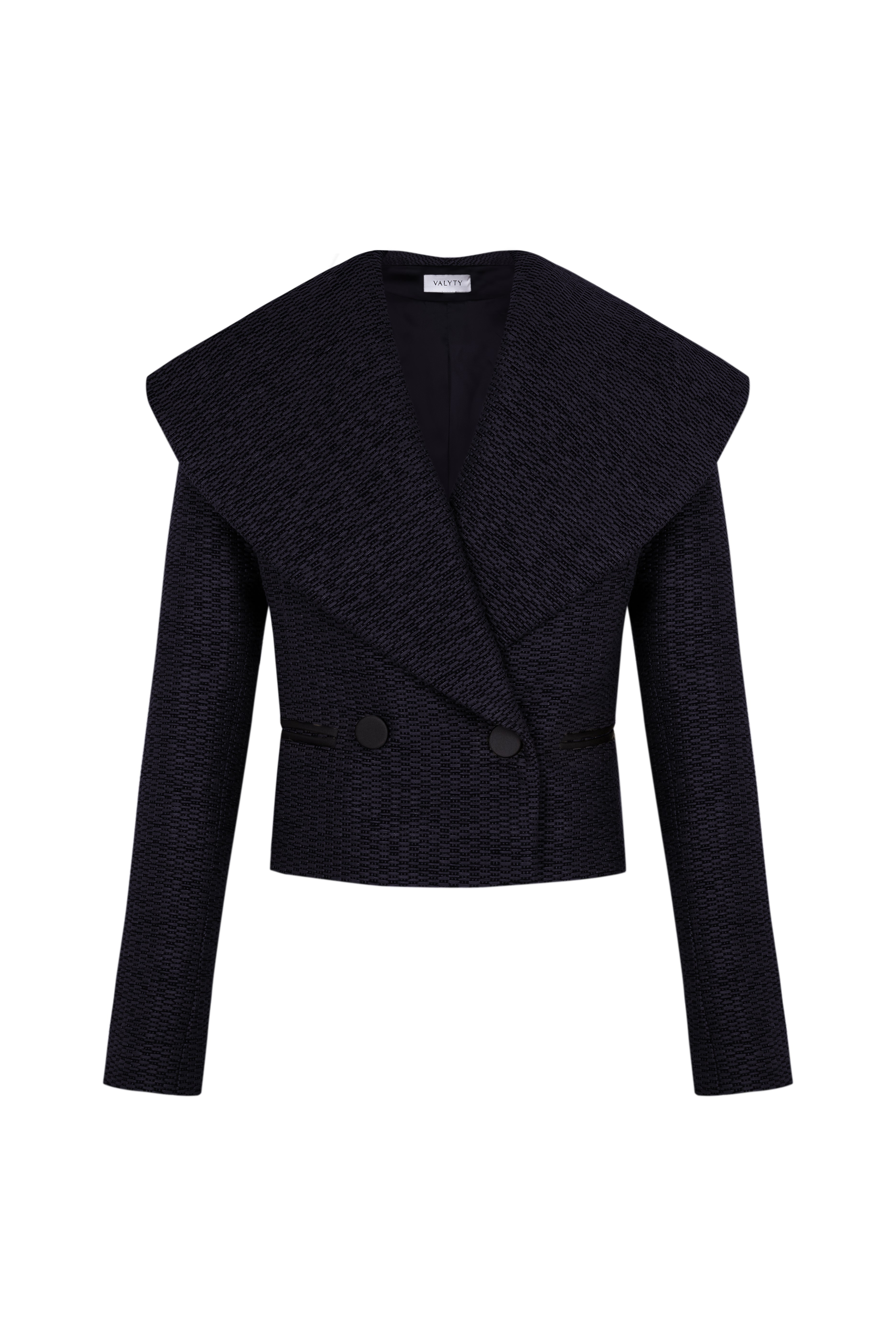 CHAQUETA SOLAPA BROCADA NEGRA