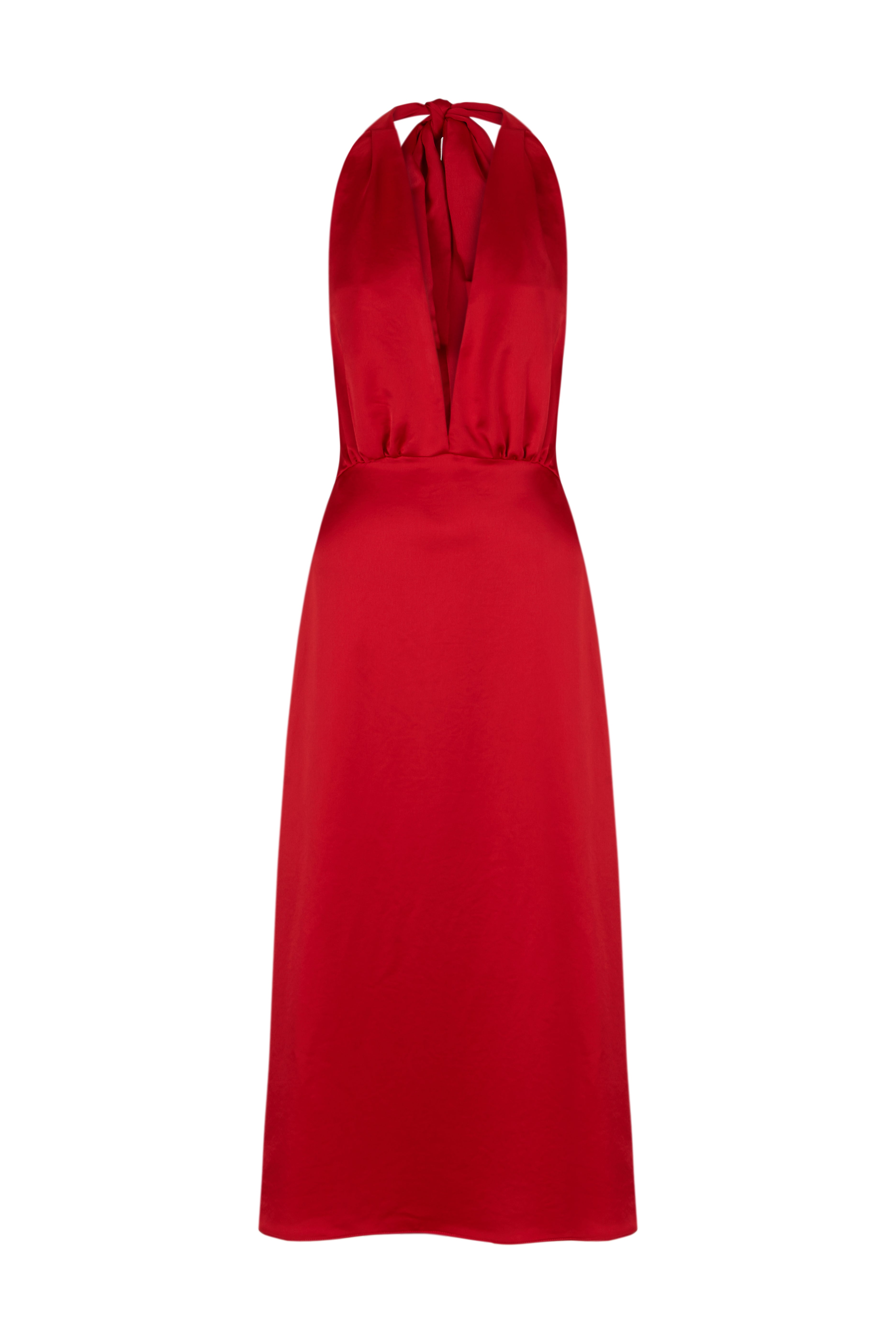 VESTIDO SATINADO ROJO CUELLO HALTER