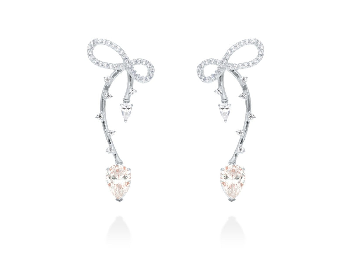 PENDIENTES PLATA LAZO LARGO GEMA ROSA