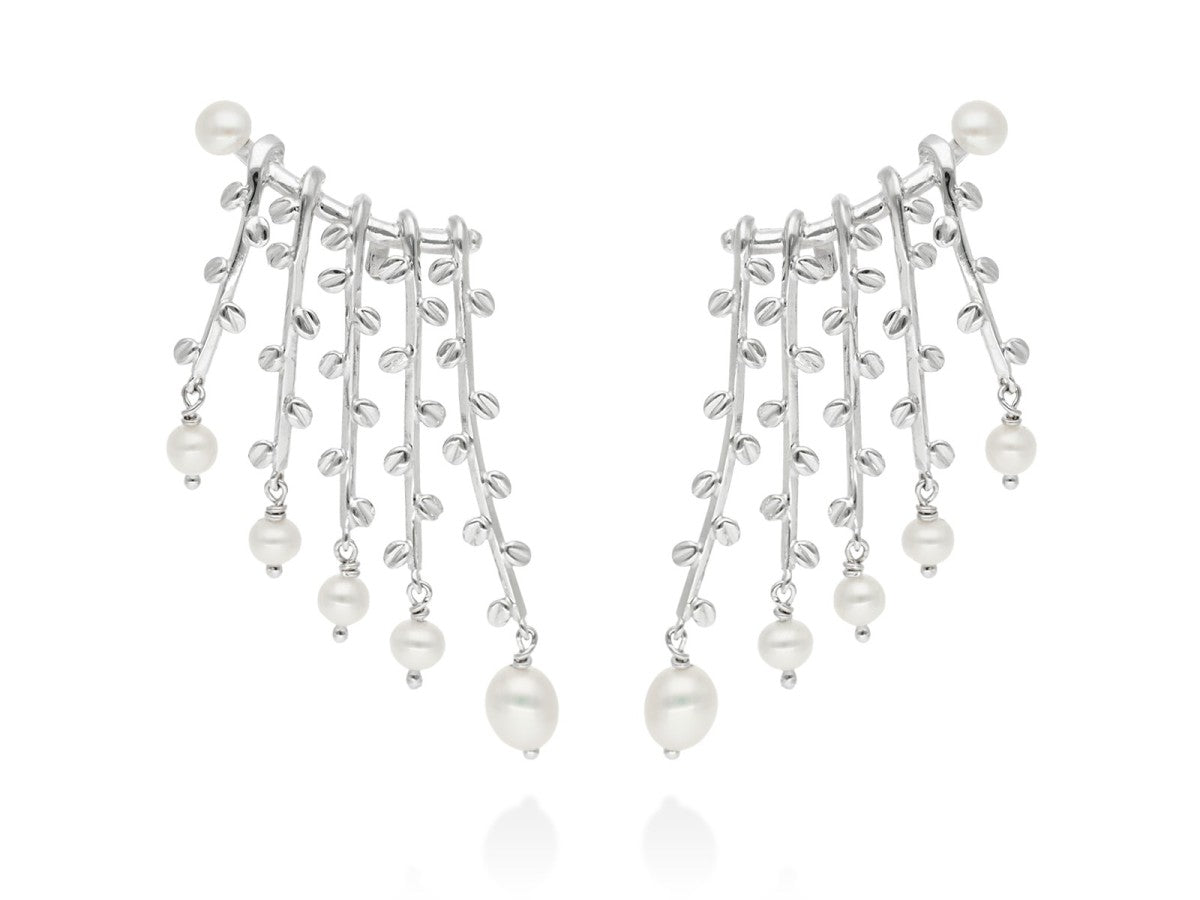PENDIENTES PLATA TREPADOR LARGO CON PERLAS